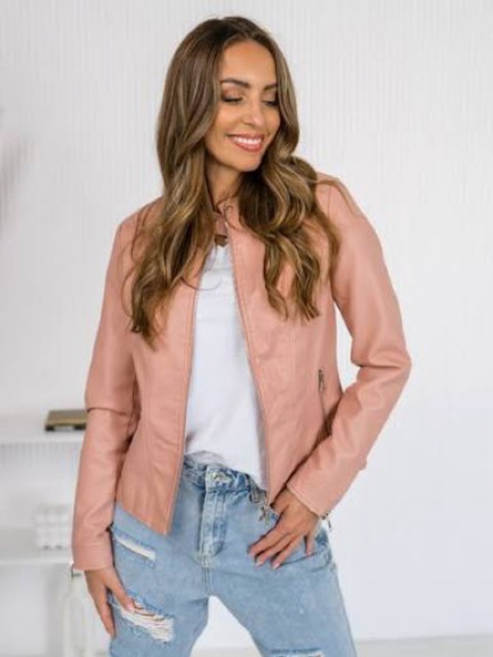 Baccini Blush Pink Quilted Faux-Leather Jacket